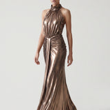 COPPER BOTTOM STRAPPED, GEMORINE COATED EVENING DRESS