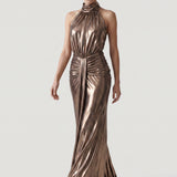 COPPER BOTTOM STRAPPED, GEMORINE COATED EVENING DRESS