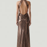 COPPER BOTTOM STRAPPED, GEMORINE COATED EVENING DRESS