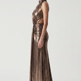 COPPER BOTTOM STRAPPED, GEMORINE COATED EVENING DRESS
