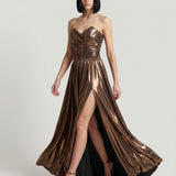 COPPER DRAPED SILVERY EVENING DRESS