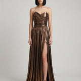 COPPER DRAPED SILVERY EVENING DRESS