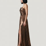 COPPER DRAPED SILVERY EVENING DRESS