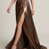 COPPER DRAPED SILVERY EVENING DRESS