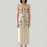 BEIGE POCKETS Scalloped Straps LINEN DRESS