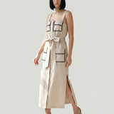 BEIGE POCKETS Scalloped Straps LINEN DRESS