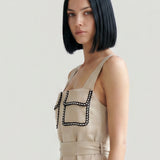 BEIGE POCKETS Scalloped Straps LINEN DRESS