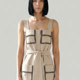 BEIGE POCKETS Scalloped Straps LINEN DRESS