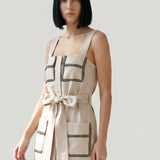 BEIGE POCKETS Scalloped Straps LINEN DRESS