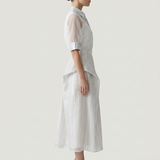 BEIGE STRIPED ORGANZE BLOUSE WITH EMBROIDERED GARNISH