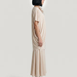 BEIGE DEGAJE DETAILED FLORAL LONG KNITTED DRESS