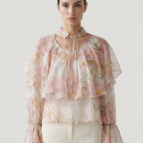BEIGE CAPE PRINTED BLOUSE