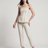 BEIGE STONE BUSTIER AND TROUSERS EVENING DRESS SET