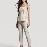 BEIGE STONE BUSTIER AND TROUSERS EVENING DRESS SET