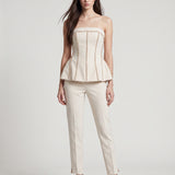 BEIGE STONE BUSTIER AND TROUSERS EVENING DRESS SET