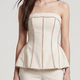 BEIGE STONE BUSTIER AND TROUSERS EVENING DRESS SET