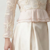 BEIGE FLOORLEE PEPLUM EMBROIDERED BLOUSE