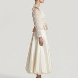 BEIGE FLOORLEE PEPLUM EMBROIDERED BLOUSE