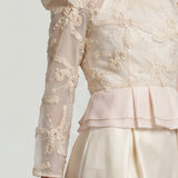 BEIGE FLOORLEE PEPLUM EMBROIDERED BLOUSE