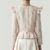 BEIGE FLOORLEE PEPLUM EMBROIDERED BLOUSE