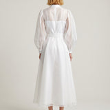 WHITE LONG DRESS WITH BEIJING SLEEVES AND FLOWER APPLICATED