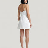 WHITE LASER FLORAL MINI EVENING DRESS