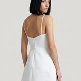 WHITE LASER FLORAL MINI EVENING DRESS