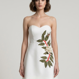 ECRU FLOWER EMBROIDERED SHORT EVENING DRESS