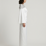 ECRU EVENING DRESS WITH SEQUIN EMBROIDERED SHOULDERS
