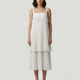 ECRU PLEATED FEATHERED EVENING DRESS