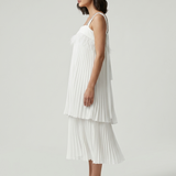 ECRU PLEATED FEATHERED EVENING DRESS