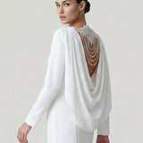 ECRU BACK, EMBROIDERED EVENING DRESS