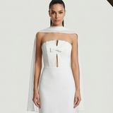 ECRU STRAPLESS EVENING DRESS