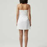 ECRU STRAPLESS BUTTON DETAILED EVENING DRESS