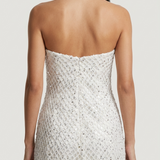 ECRU STRAPLESS SEQUIN EVENING DRESS