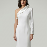 ECRU ONE SLEEVE FISHBOARD EVENING DRESS