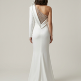 ECRU ONE SLEEVE FISHBOARD EVENING DRESS