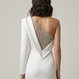 ECRU ONE SLEEVE FISHBOARD EVENING DRESS