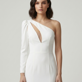 ECRU ONE SHOULDER EVENING DRESS