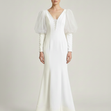 Ecru Tulle Detailed Low-cut Evening Dress