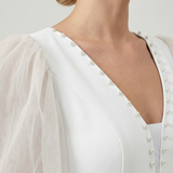 Ecru Tulle Detailed Low-cut Evening Dress