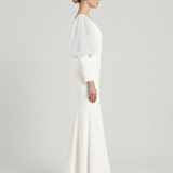 Ecru Tulle Detailed Low-cut Evening Dress