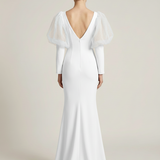 Ecru Tulle Detailed Low-cut Evening Dress