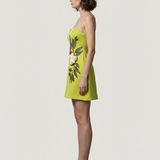 F.GREEN FLOWER EMBROIDERED SHORT EVENING DRESS