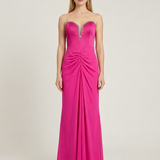 Fuchsia Embroidered Low-cut Evening Dress
