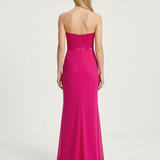 Fuchsia Embroidered Low-cut Evening Dress