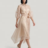 K. BEIGE ORGANZE DRESS WITH STONE COLLAR