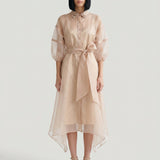K. BEIGE ORGANZE DRESS WITH STONE COLLAR