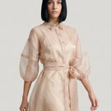 K. BEIGE ORGANZE DRESS WITH STONE COLLAR