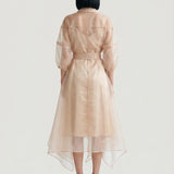K. BEIGE ORGANZE DRESS WITH STONE COLLAR